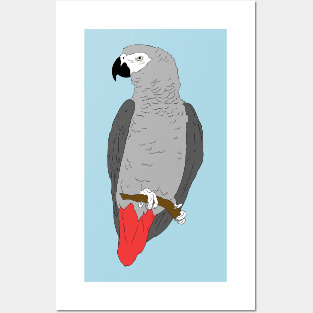 African Grey Parrot on Perch Wall Art by Einstein Parrot